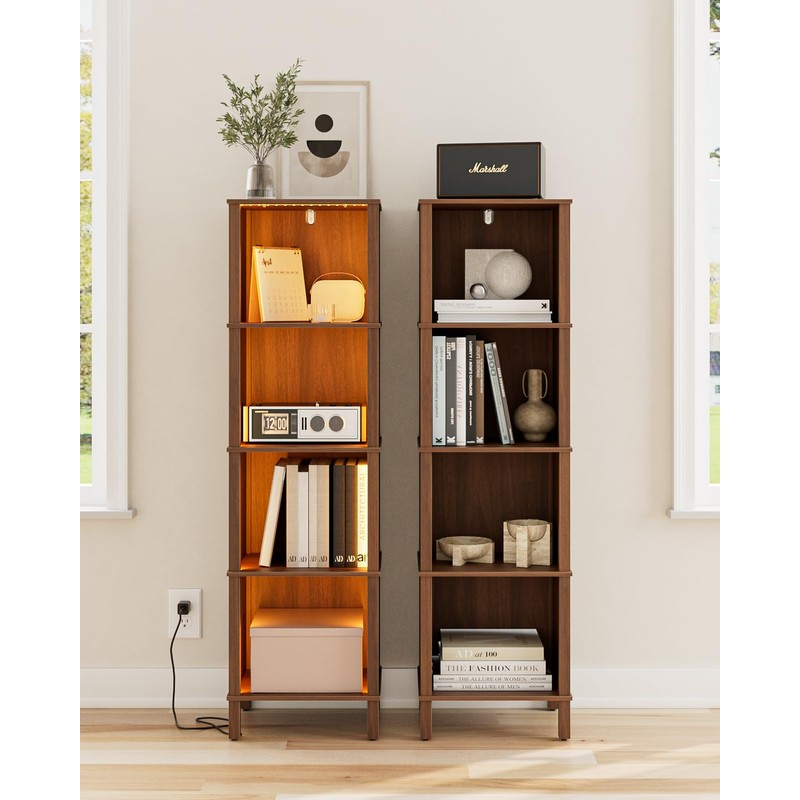 Apetaccat Book Shelf with LED Lights, Modern 4-Tier Bookcase, Open