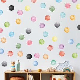 Wallency Polka Dot Wall Decals - Fabric Wall Decals - Watercolor Pastel Rainbow Wall Decals - Kids Room Nursery Bedroom Colorful Confetti Decal - Peel & Stick, Removable Wall Stickers (Pastel Rainbow)