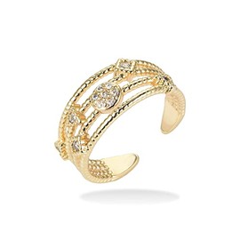 MiiFort Cross Line Gold Plated Statement Ring for Women CZ Simulated Diamond Eternity Bands Adjustable