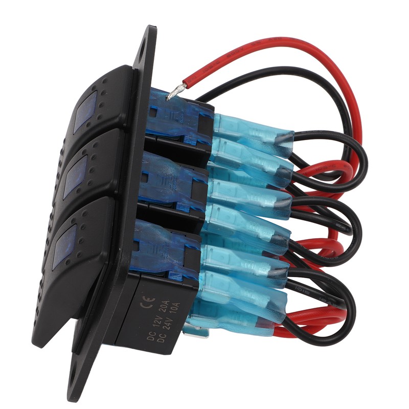 3 Gang Rocker Switch Overcurrent Protection LED Blue Backlit IP65