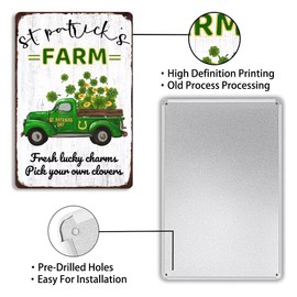 Metal Tin Sign-St. Patrick's Farm Fresh Lucky Charms Pick Your Own Clovers Sign Irish St Patricks Day Party Decoration Rustic Plaque for Farmhouse Home Kitchen Cafe Bar Signs 8x12 Inch