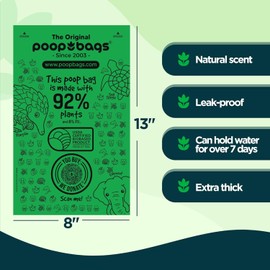 The Original Poop Bags® 92% Plant-Based Dog Waste Bags, USDA Certified Biobased, Extra-Large & Leak-Proof, Single Bulk Roll (600 Count (Pack of 3))