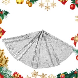 PLUSHCEWT Christmas Tree Skirt Tree Base Floor Mat Christmas Decorations Glitter Sequin Tree Skirt Home Decor Ornament Holiday Party Supply (36 inches,Silver)