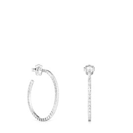TOUS Large sterling silver hoop earrings for women with snap clasp and 40 mm diameter, classic and elegant, straight collection