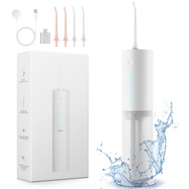 Water Dental Flosser for Teeth, 4 Tips Electric Water Flosser Cordless, 3 Modes 8 Intensities, IPX7 Waterproof Portable Water Flosser, Rechargeable Water Dental Picks for Gums Braces (White)