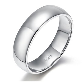 EAMTI 2mm 4mm 6mm 925 Sterling Silver Ring High Polish Plain Dome Wedding Band Comfort Fit Size 9.5