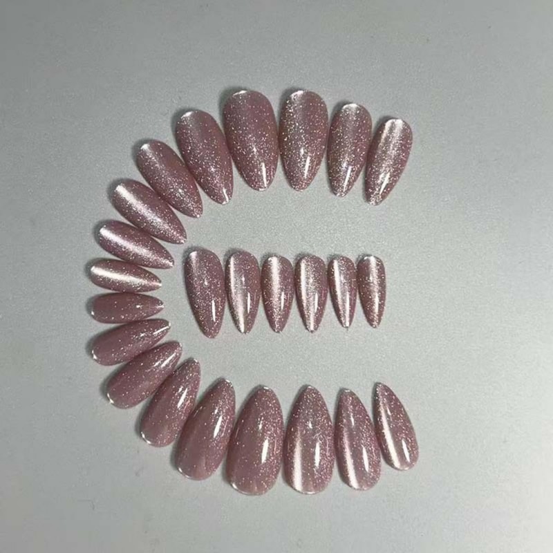 24Pcs Purple Press on Nails Medium Almond Length Glitter Fake