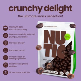 Nutic Gourmet Chocolate Covered Raisins - Dark Chocolate, Bulk Bag of Candy Snacks, Perfect for Movies, Bites of Raisins & Chocolate Candies - 2 Lb