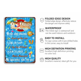Pool Rules Vintage Swimming Metal Sign - Funny Wall Decor Plaque for Party, Water Park, Outdoor Decoration - 8x12 Inch