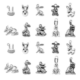 Airssory Pack of 100 10 Style Cute Bunny Charms Mini Easter Animal Rabbit Charm Bulk for Bracelet Necklace Jewellery Making DIY Crafts