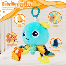 Baby Pram Toy, CestMall Octopus Plush Rattle Toy, Sensory Toy, Built-in Wind Chime, Sound Paper, Baby Toy, Cartoon Animal Plush Rattle for Newborns from 0-12 Months