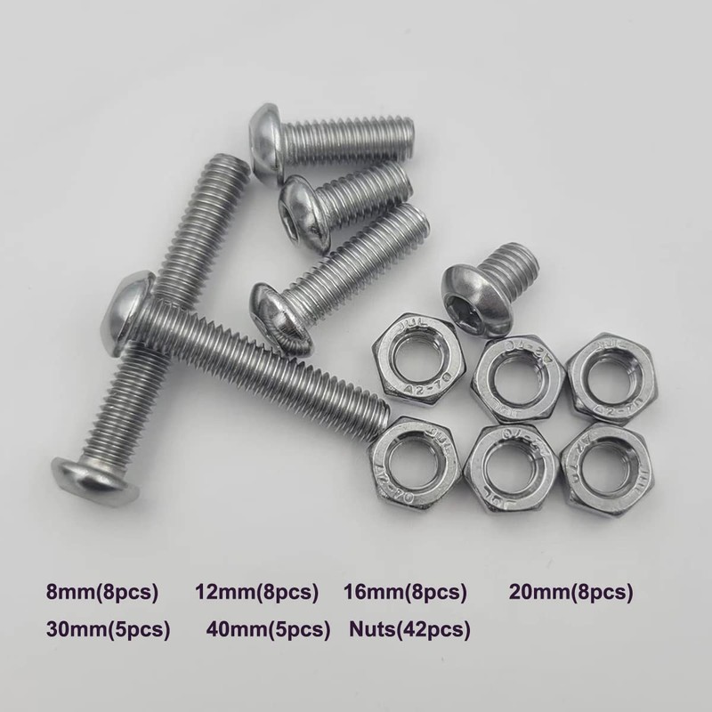 84Pcs M6 x 8mm,12mm,16mm,20mm,30mm,40mm Hex Pan Head Cap Bolts Nuts