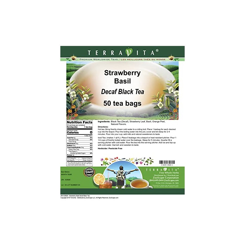 Strawberry Basil Decaf Black Tea (50 tea bags, ZIN: 533828)