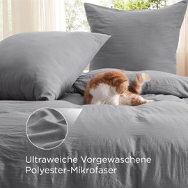 BEDSURE Bed Linen 135 x 200 cm 2-Piece Grey - Soft Prewashed Oeko-Tex Polyester Microfibre Bed Linen Set, 1 Duvet Cover 135 x 200 cm with Zip and 1 Pillowcase 80 x 80 cm