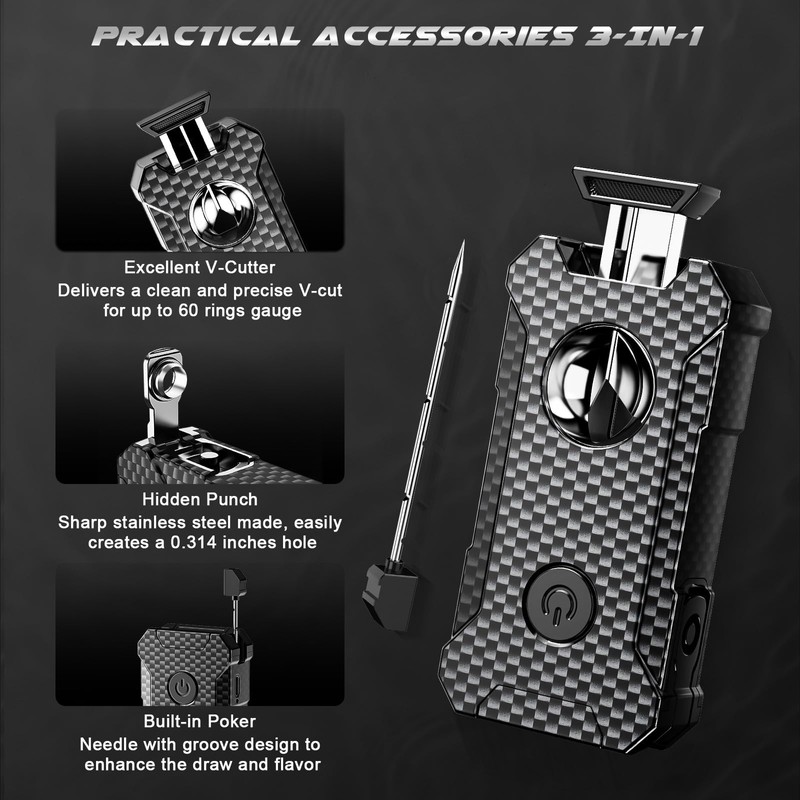 5-in-1 Torch Lighter with Cutter, Punch, Holder, and Draw Enhancer