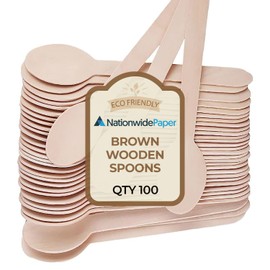 Nationwide Paper Pack of 100 Wooden Spoon Disposable Plastic-Free Wooden Spoon Ideal for Wedding, Picnic, Party, Office Eco Friendly