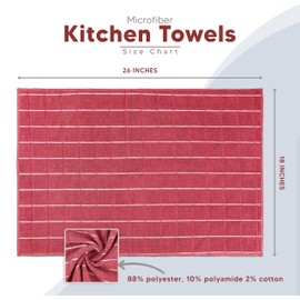 Utopia Towels - Microfiber Kitchen Towels, Super Absorbent 18 x 26 Inches, Durable, Soft, and Lint Free Dish Towels, Ideal for Cleaning Dishes, Pans, and Kitchen Appliance (8 Pack, Red)