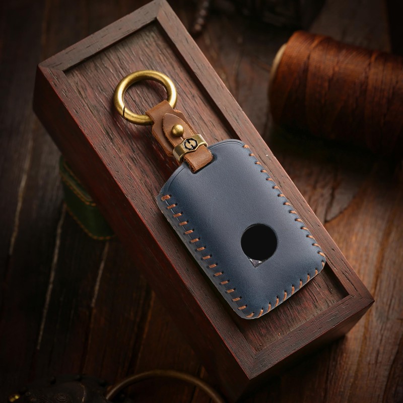 CaseCare Leather Key Fob Cover with Keychain Compatible with Volvo