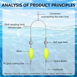 6 Pcs Fishing Hooks,Fishing Rigs,Hair Rigs For Carp Fishing Barbless,Carp Hair Rigs, Snag Resistant Split Hook Design For Smooth Casting, Freshwater Saltwater Jigging Drifting Casting Use