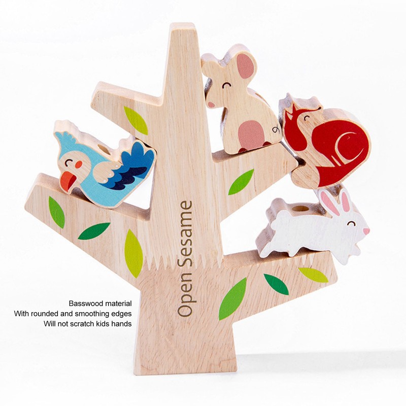Wooden Animals Stacking Toy Colorful Improve Coordination Blocks Balancing Tree
