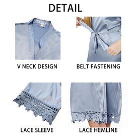 2Pcs Satin Robe Womens Silk Robes Lace Kimonos Bridal Silky Robes for Brides Bridesmaids Wedding Nightgown Bathrobe Sleepwear