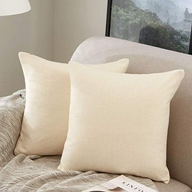 JUMUU Pack of 2 Cotton-Linen Decorative Throw Pillow Covers,Classical Square Solid Color Pillow Cases,18x18 inches Cushion Covers for Sofa Couch Bed&Car (Cream White, 18x18 inches)