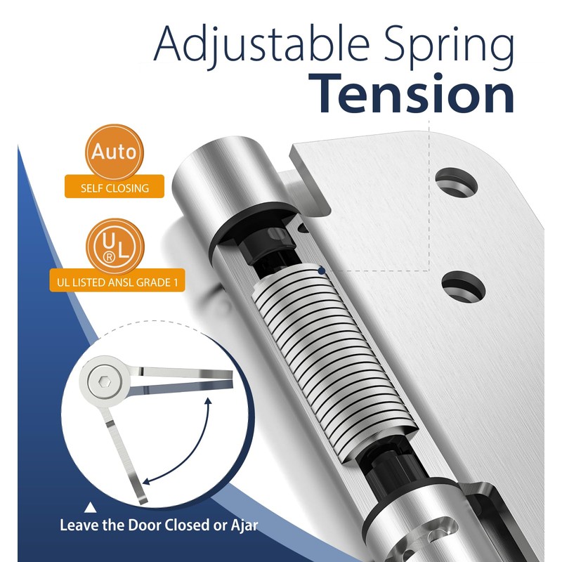4 Inch Self Closing Door Hinges,3-Pack Spring Hinges,1/4" Radius Corners