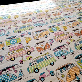 Cotton Fabric - Happy Campers Tuttifrutti Camper Vans Scooters Craft Fabric Material - LF007H