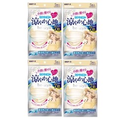 BeStyle Hakugen Earth Pleated Type, Cool Feel, Light Beige, Pack of 5 Masks, Set of 4