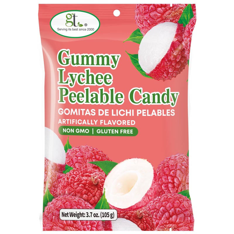 GT Gummy Lychee Peelable Candy, 3.7 oz, Non GMO, Gluten