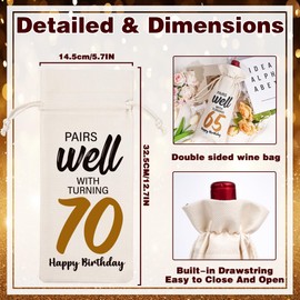 Funny Birthday Wine Bag Gifts - 70th Birthday Gift Ideas, Pairs Well with Celebrating 70 Drawstring Burlap Wine Bottle Bag for Women, Men, Friends, Colleagues, Neighbors, Loved Ones, Wife, Husband