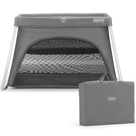 HARPPA Travel Crib with Comfy Mattress, Lightweight Portable Crib Requires No Assembly, Foldable Pack and Play for Baby and Toddlers, Compact Play Yard with Bed,Gray
