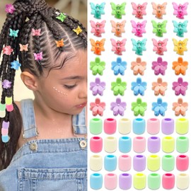 VENOFEN 60PCS Hair Beads Coloful Butterfly Flower Hair Claw Clips Acrylic Pony Dreadlock Bead for Kids Girls Cute Toddler Clips for Hair Women Hair Decorations