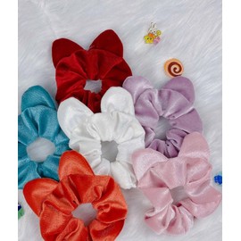 8 Pcs Cute Cat ears Scrunchies for hair band Assorted Colors, Ideal for Girls hair band (Multiple colors, One size)