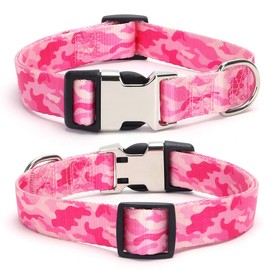 Pink Camo Dog Collars for Small Dogs, Pretty Pattern Print Camouflage Dog Collar Metal Buckle Durable Soft Girl Puppy Collars for XSmall Small Medium Large Breed Pet Female Dogs Cats, S