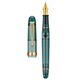 Asvine V126 Vacuum Filling Fountain Pen, Transparent Teal Acrylic Stub Nib 1.1mm Calligraphy Art Drawing with Case Set