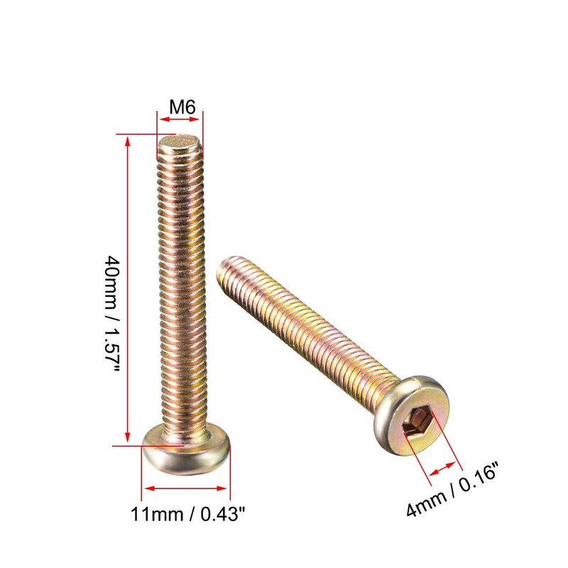sourcing map M6x40mm Furniture Bolt Hex Socket Drive Round Head