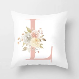 YeeJu Alphabet L Decorative Throw Pillow Covers English Letters Floral Pillow Covers White Velvet Soft Square Initial Cushion Covers Outdoor Sofa Bedding and Home Decor Pillow Cases 18x18 (Letter L)