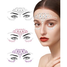 TPZORJX 3-teilige Glitzer-Gesichtsdekoration, Strasssteine für das Gesicht, Strass-Gesichtsschmuck, temporäres Strass-Gesichtstattoo, Karnevals-Party-Make-up, Strasssteine