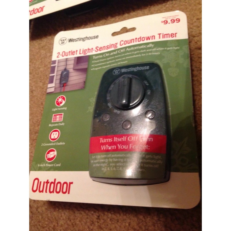 Westinghouse 2-Outlet Light-Sensing Countdown HOLIDAY LIGHTS TIMER Outdoor NEW 1