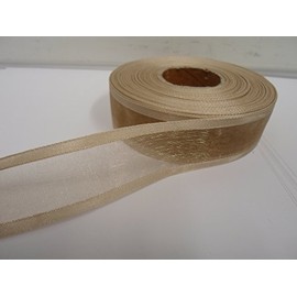 2 metres x 25mm Edged Organza Ribbon Light Gold Double Sided Satin Edge Sheer 25 mm 2.5cm