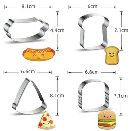 Azflyife Cookie Cutters Hamburger, Toast/Slice of Bread, Hot Dog, Pizza Cookie Cutter Shapes Baking Set - Biscuit Stainless Steel Metal Molds Cutters for Kitchen Baking Christmas Small Cookie Cutter