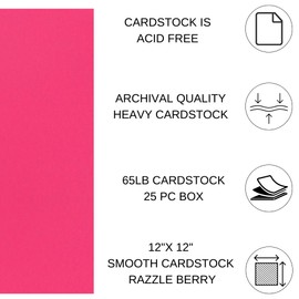 PA Paper Accents Smooth Cardstock 12" x 12" Razzle Berry, 65lb Colored cardstock Paper for Card Making, Scrapbooking, Printing, Quilling and Crafts, 25 Piece Pack