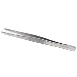 4.5 Inch Professional Culinary Stainless Steel Precision Tongs with Serrated Tips, Plating/Food Presentation Detailing Serving Tongs, Chef's Kitchen Tweezer Tongs - Ultra Non-Slip Grip