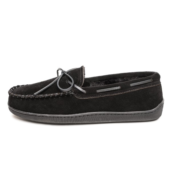Minnetonka Mens Pile Lined Hardsole Moccasin, Black, Size 12