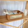 YAHUAN Pine Wood Bamboo Woven Frame Square Storage Basket Low
