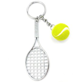 GENSMILE Tennis Keyring Gift for Men Women - 1 Piece Key Ring with Mini Tennis Racket and Tennis Ball, Sports Fan Key Ring, Tennis Decoration Pendant for Tennis Lovers, Silvery