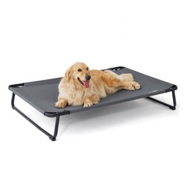 Made4Pets Elevated Outdoor Dog Bed for Extral Large Dogs – Heavy-Duty Raised Cot with Breathable Cooling Mesh, No-Slip Feet, Chew-Resistant Frame, Indoor & Outdoor Pet Hammock, 49"x32", Gray