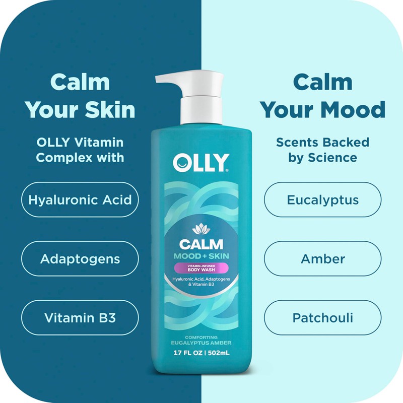 OLLY Body Wash Mixed Pack 4 Count, Calm, Renew, Bright,