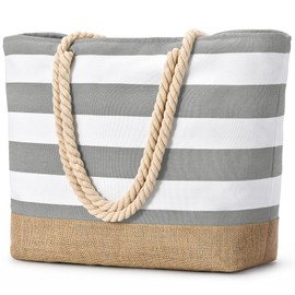 oscaurt Beach Bag XXL Family Shopper Bag Women's Swimming Bag Waterproof Shoulder Bag Beach Tote Bag with Zip Foldable Travel Bag Sports Bag Travel Bag, lightgrey